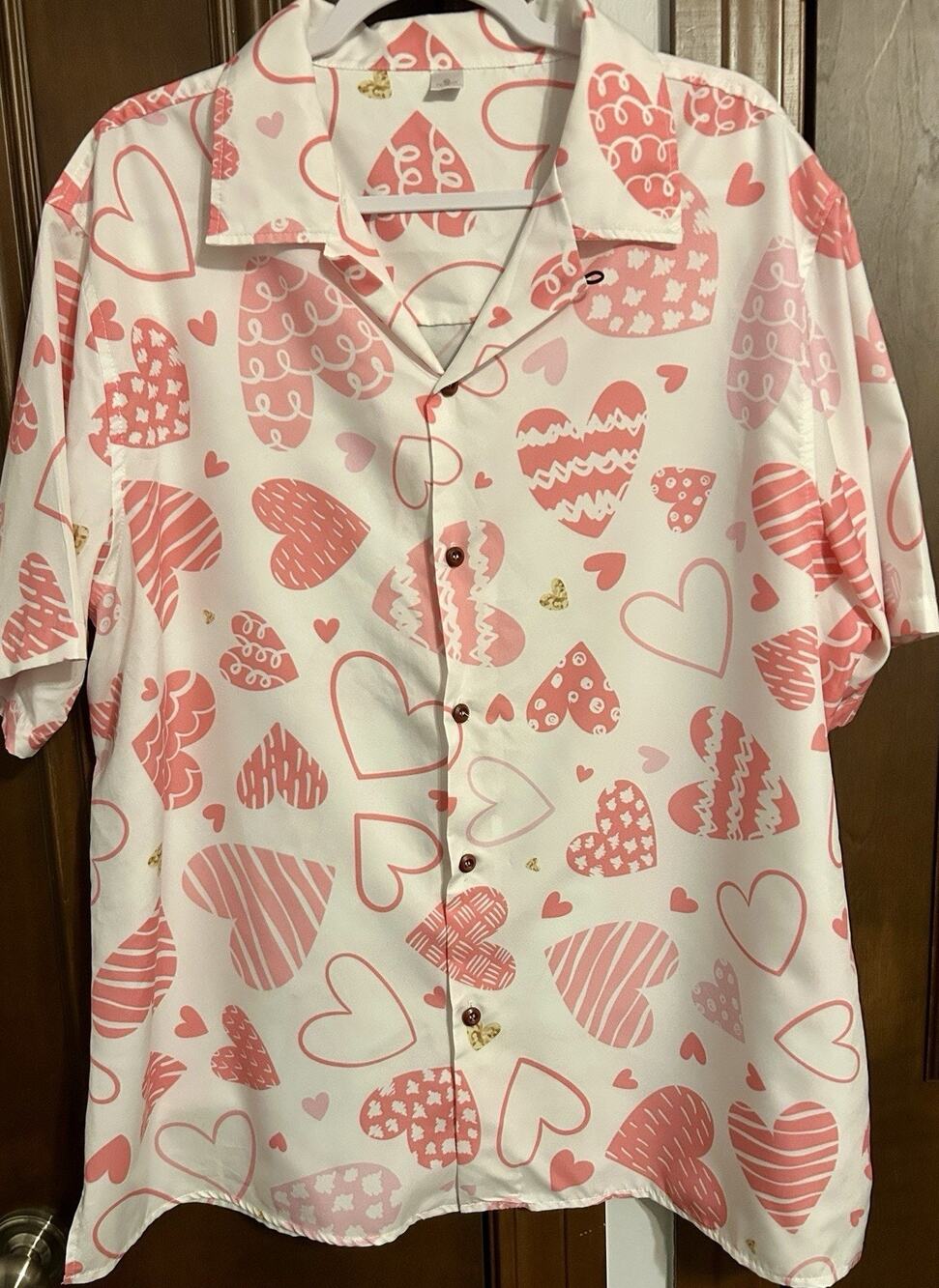 FEIFEIYU Shirts Men’s XL Casual Button Down Short Sleeve Hearts Valentine Shirt